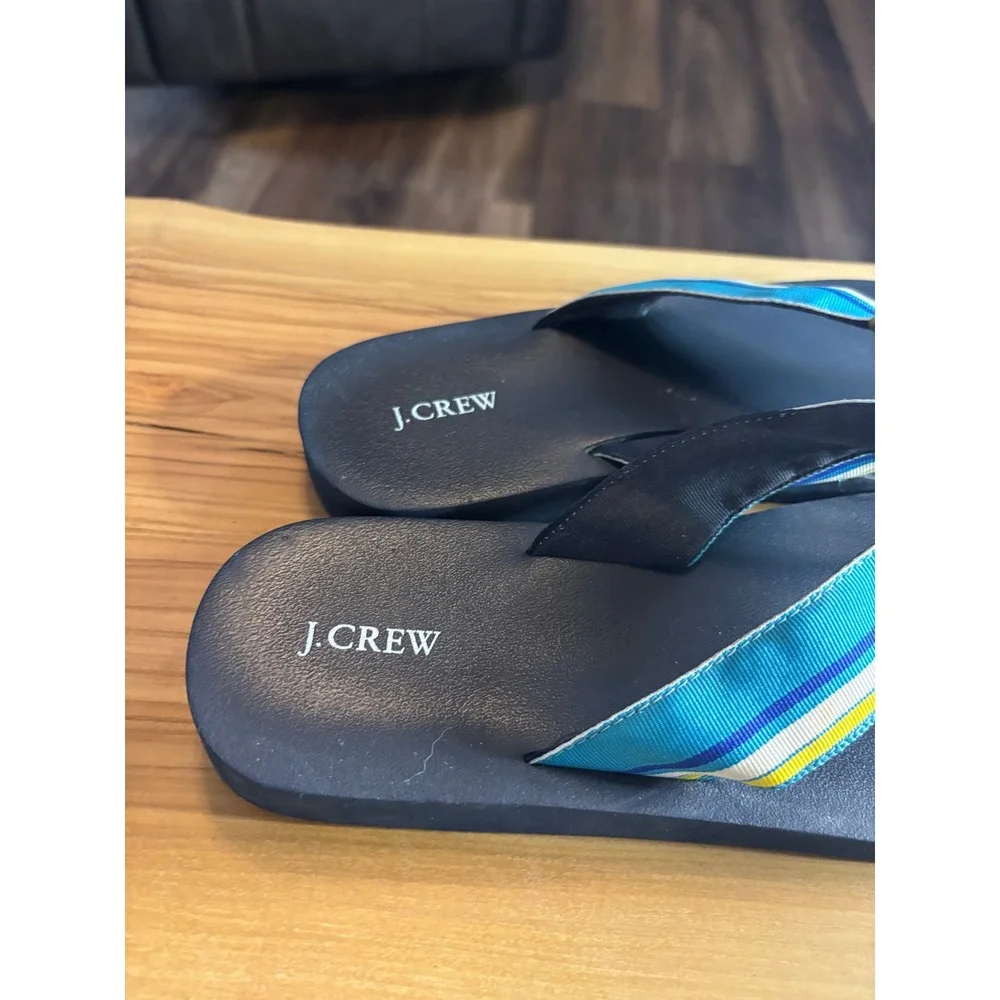 J.Crew women's Flip Flop Sandals Navy Blue Striped Beach Shoes Thong
